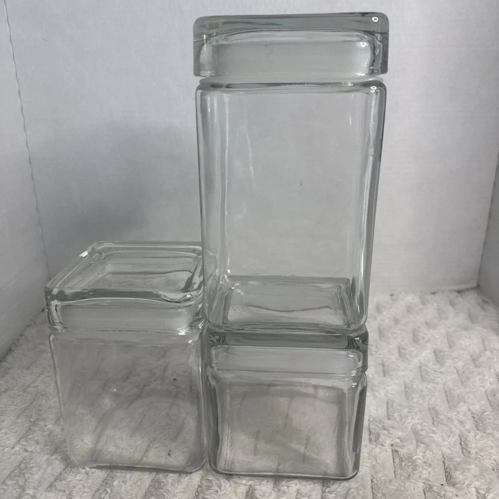 VTG Anchor Hocking Canada Glass Stackable Square Canister Airtight Lid Vessel